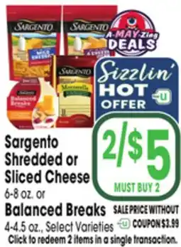 Jewel-Osco Sargento Shredded or Sliced Cheese 6-8 oz. or Balanced Breaks 4-4.5 oz offer