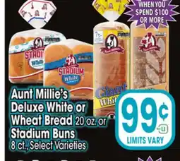 Jewel-Osco Aunt Millie's Deluxe White or Wheat Bread 20 oz. or Stadium Buns 8 ct offer