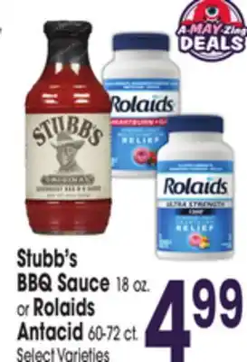 Jewel-Osco Stubb's BBQ Sauce 18 oz. or Rolaids Antacid 60-72 ct offer