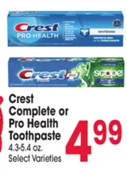 Jewel-Osco Crest Complete or Pro Health Toothpaste offer