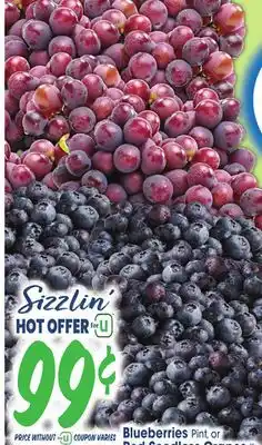 Jewel-Osco Blueberries Pint, or Red Seedless Grapes lb offer