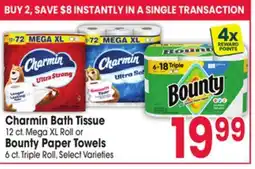 Jewel-Osco Charmin Bath Tissue 12 ct. Mega XL Roll or Bounty Paper Towels 6 ct. Triple Roll offer