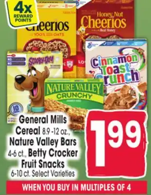 Jewel-Osco General Mills Cereal 8.9 -12 oz., Nature Valley Bars 4-6 ct., Betty Crocker Fruit Snacks 6-10 ct offer