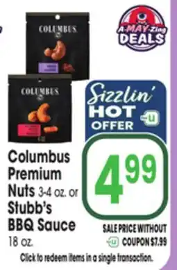 Jewel-Osco Columbus Premium Nuts 3-4 oz. or Stubb's BBQ Sauce 18 oz offer