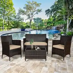 Walmart Gymax 4 PCS Patio Garden Rattan Furniture Set Coffee Table Cushioned Sofa Brown offer