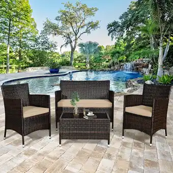 Walmart Gymax 4 PCS Patio Garden Rattan Furniture Set Coffee Table Cushioned Sofa Brown offer