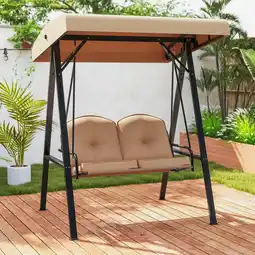 Walmart Costway 2-Person Outdoor Porch Swing Swing Loveseat with A-Shaped Metal Stand Beige offer
