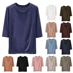 Walmart Fanxing Womens 3/4 Sleeve Shirts Sleepwear Comfort Crewneck Pajamas Tshirts Soft Home Wear Beige,L offer