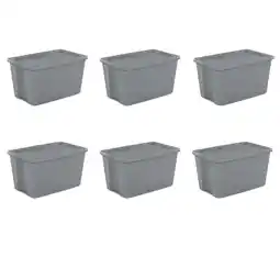 Walmart Sterilite 30 Gallon Plastic Storage Container with Snap-On Lid, Gray, 6 Pack offer