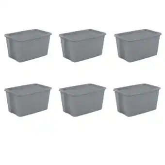 Walmart Sterilite 30 Gallon Plastic Storage Container with Snap-On Lid, Gray, 6 Pack offer