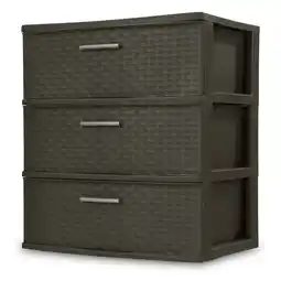 Walmart Sterilite Storage Drawer, 3 Drawer Plastic Weave Wide Tower with Pull Handles, Brown offer