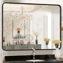 Walmart EDX Bathroom Mirror 40x 30 Wall Mirror with Rectangular Metal Frame, Black offer