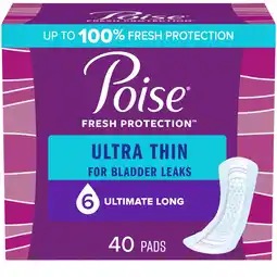 Walmart Poise Ultra Thin Incontinence Pads for Women, 6 Drop, Ultimate Absorbency, Long, 40 Count offer