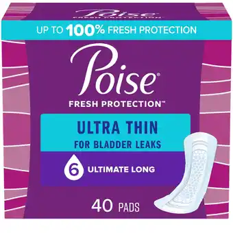 Walmart Poise Ultra Thin Incontinence Pads for Women, 6 Drop, Ultimate Absorbency, Long, 40 Count offer