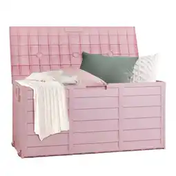 Walmart SalonMore 75gal 260L Outdoor Garden Plastic Storage Deck Box Backyard Lockable Seat Pink offer