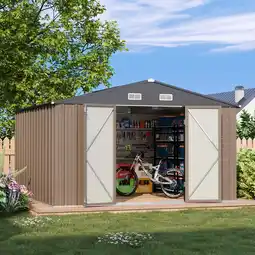 Walmart Patiowell 10 x 10 ft Outdoor Storage Metal Shed with Sloping Roof and Double Lockable Door, Brown offer