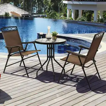 Walmart Gymax 3PCS Bistro Set Conversation Set Pub Patio Outdoor w/ Folding Chairs Table offer