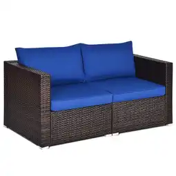 Walmart Patiojoy 2-Piece Patio Wicker Corner Sofa Set Rattan Loveseat with Removable Cushions Navy offer