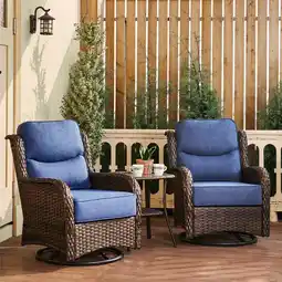 Walmart Hillga Outdoor Furniture Patio Wicker Swivel Glider Rocking Chair Blue Cushions Side Table 3 Pieces offer