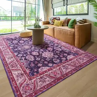 Walmart Homore Vintage Boho Traditional Oriental Faux Wool Area Rug, 5' x 7', Purple offer