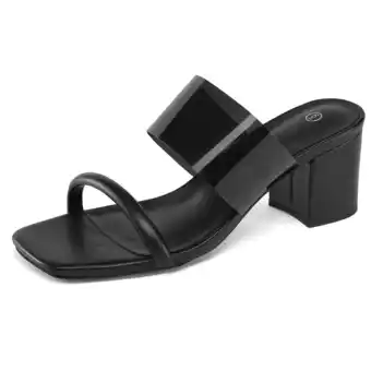 Walmart Pennysue Women's Block Heel Square Toe Mules Black Two Straps Backless Sandals 8M offer