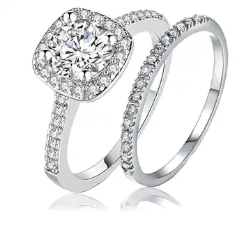 Walmart SFTING Halo Wedding Ring Set for Women Bridal Sets 925 Sterling Silver AAAAA Zirconia Size 7 offer