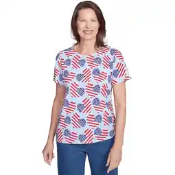 Walmart Alfred Dunner Womens Petite Flag Heart Top With Side Ruching offer