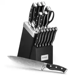 Walmart FOHERE 14 Pcs Knife Set with Self-sharpening , Waved Texture Stainless Steel Kitchen Knives, Black offer