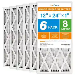 Walmart LotFancy 12x24x1 Air Filters, 6 Pack, MERV 8 Pleated AC Furnace Filters offer
