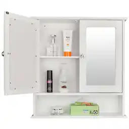Walmart GoDecor 2-Door Mirrored Bathroom Storage Wall Cabinet with Shelves,White offer