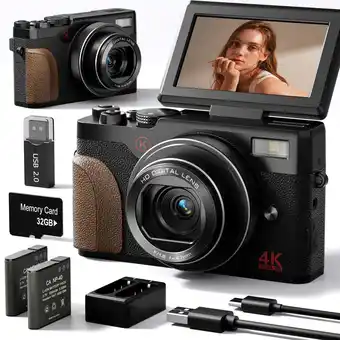 Walmart NBD Digital Camera 4K 56MP Cameras for Photography for Youtube with 32GB SD Card offer