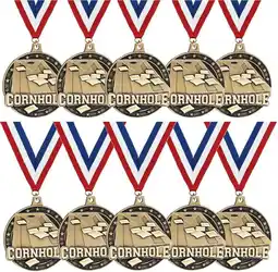 Walmart Cornhole Medals - 10 Pack - 2 Gold 3D Cornhole Medal with Red, White, Blue Neck Ribbon offer