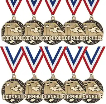 Walmart Cornhole Medals - 10 Pack - 2 Gold 3D Cornhole Medal with Red, White, Blue Neck Ribbon offer