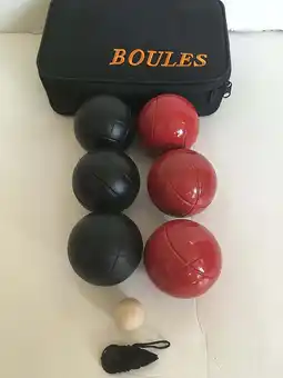 Walmart Listing -73mm Metal Petanque/Boules 6 Ball Set with 3 Black and 3 red Balls and Black Bag offer