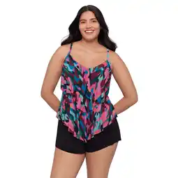 Walmart Trimshaper Women's Ronnie Two Tier Ruffle Plus Tankini Swim Top - Collage Patch offer