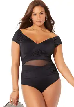 Walmart Swimsuits for All Women's Plus Size Cap Sleeve Cut Out One Piece Swimsuit offer