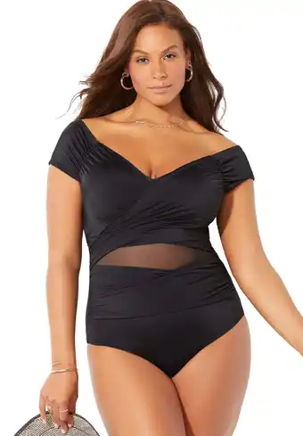 Walmart Swimsuits for All Women's Plus Size Cap Sleeve Cut Out One Piece Swimsuit offer
