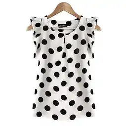 Walmart Women Summer Casual Polka Dot Round Neck Short Sleeve Shirt Top Chiffon Blouse offer