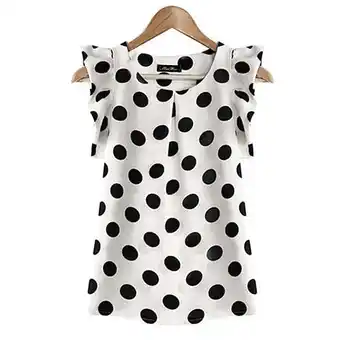 Walmart Women Summer Casual Polka Dot Round Neck Short Sleeve Shirt Top Chiffon Blouse offer