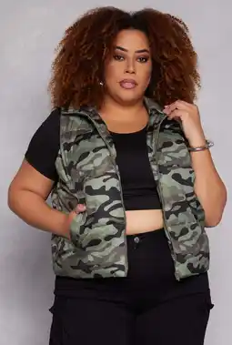 Walmart Womens Plus Size Camo Zip Front Puffer Vest offer