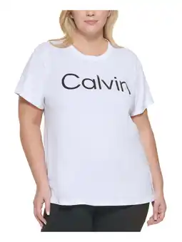 Walmart CALVIN KLEIN PERFORMANCE Womens White Logo Graphic Short Sleeve Crew Neck T-Shirt Plus 2X offer
