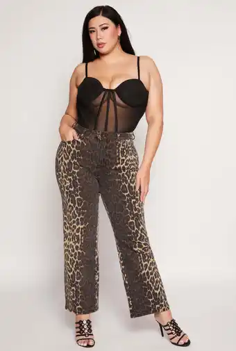 Walmart Womens Plus Size Leopard Print Two Tone Jeans offer