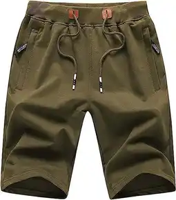 Walmart YuKaiChen Mens Shorts Casual Drawstring Zipper Pockets Elastic Waist Armygreen 32 offer