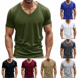 Walmart Fanxing Mens V Neck Undershirts Under $10 Army Green Slim Fit Casual Tees Gym to Streetwear L offer