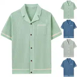 Walmart Fanxing Mens Button Up Shirts Green Casual Knitted Beach Summer Tops XL offer