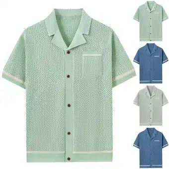 Walmart Fanxing Mens Button Up Shirts Green Casual Knitted Beach Summer Tops XL offer