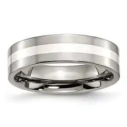 Walmart Titanium Sterling Silver Inlay Flat 6mm Polished Band offer