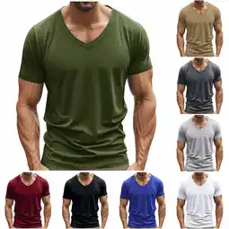 Walmart Fanxing Mens V Neck White T Shirts Under $10 Army Green Stretch Blend Undershirt Tops XL offer