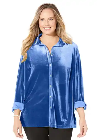 Walmart Catherines Women's Plus Size Petite Anywear Velvet Buttonfront Shirt offer