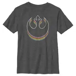 Walmart Boy's Star Wars: A New Hope Distressed Rainbow Rebel Logo Graphic Tee Charcoal Heather X Large offer